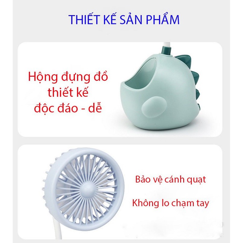 Quạt mini để bàn xoay 360 độ kiêm hộp đựng bút, quạt cầm tay đế hình thú ngộ nghĩnh | BigBuy360 - bigbuy360.vn