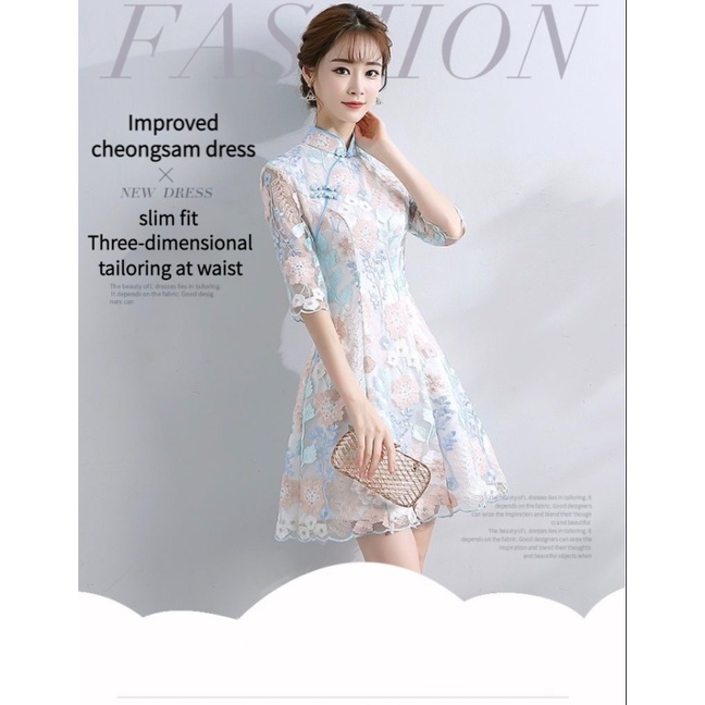 Đầm Sườn xám cách tân ngắn phong cách Trung Hoa thời trang trẻ trung