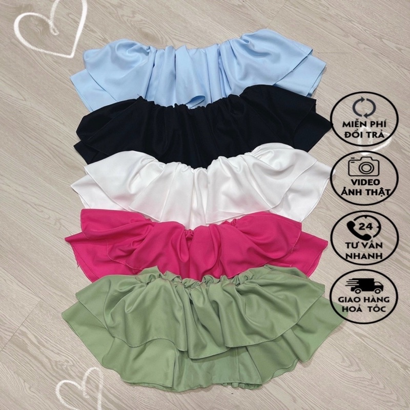 Áo croptop trễ vai tay phồng 2 lớp nhún lưng ôm dáng bánh bèo