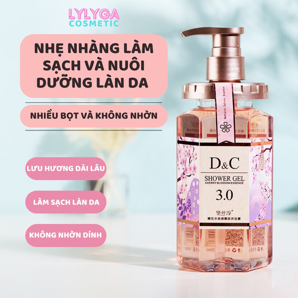 Sữa tắm hoa anh đào D&amp;C 500ml dầu gội dầu xả DC. trẻ hóa sáng da dưỡng ẩm lưu hương lâu phục hồi hư tổn cho tóc ST04