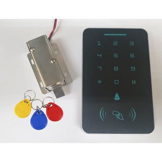 Bộ khoá điện tử dùng thẻ từ rfid gồm 1 chốt điện 1 bộ điều khiển và 4 thẻ