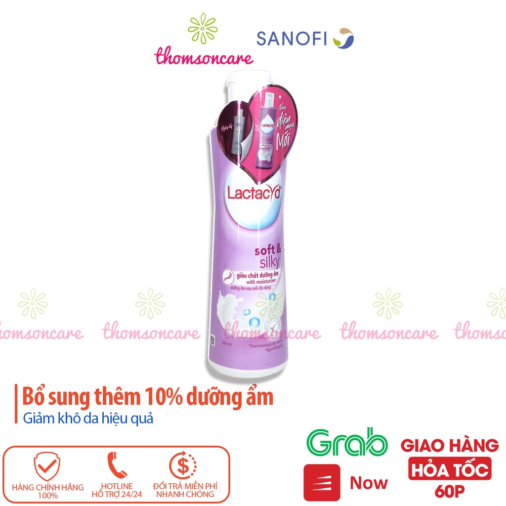 Dung Dịch Vệ Sinh Phụ Nữ Lactacyd Soft & Silky - chai 250ml ddvs nước rửa phụ khoa dịu nhẹ dưỡng ẩm