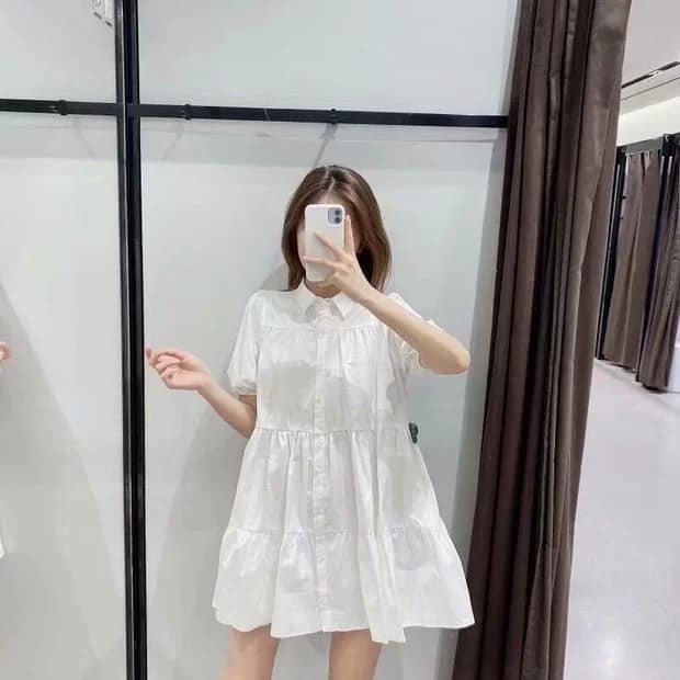 Váy Baby Doll , váy Trắng Xòe Tầng Chất Kate Lụa siêu mềm mịn