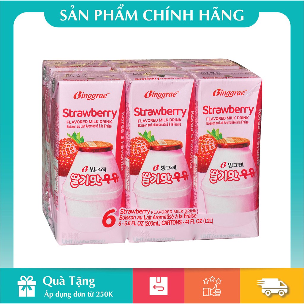 [Hàng Chính Hãng] Sữa Dâu Binggrae Lốc 6 Hộp