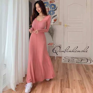 Phong Cách Mới Feminine Showing Đầm Dài Qua Gối Dáng Dài Có Chân Viền Lớn Thanh Lịch Classy Over-the-Knee Base L