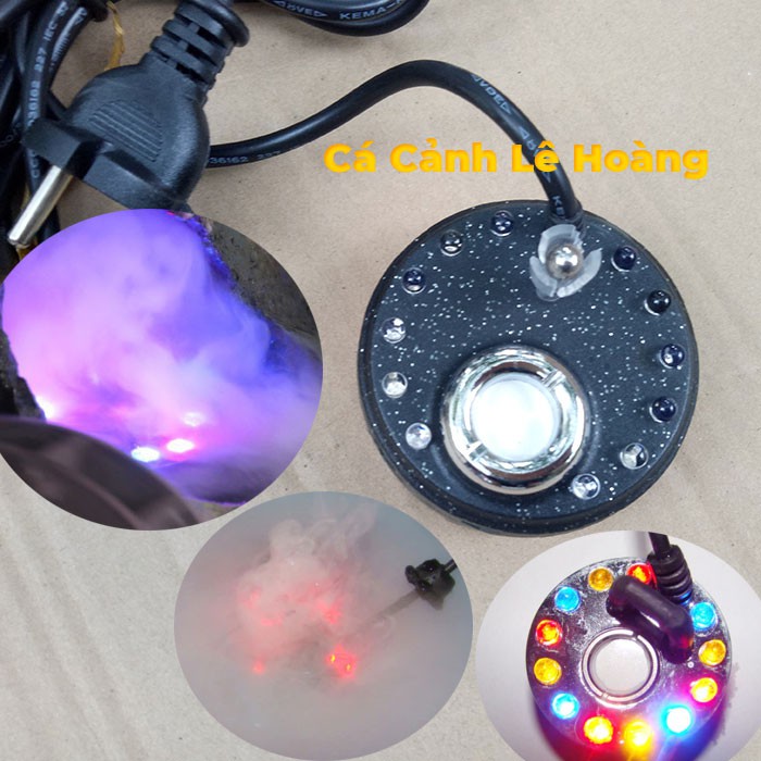 Máy tạo khói, phun sương mini cho bể cá, hòn non bộ, thác nước kèm 12 đèn led đổi màu xanh đỏ vàng HQ401TIẾT KIỆM ĐIỆN