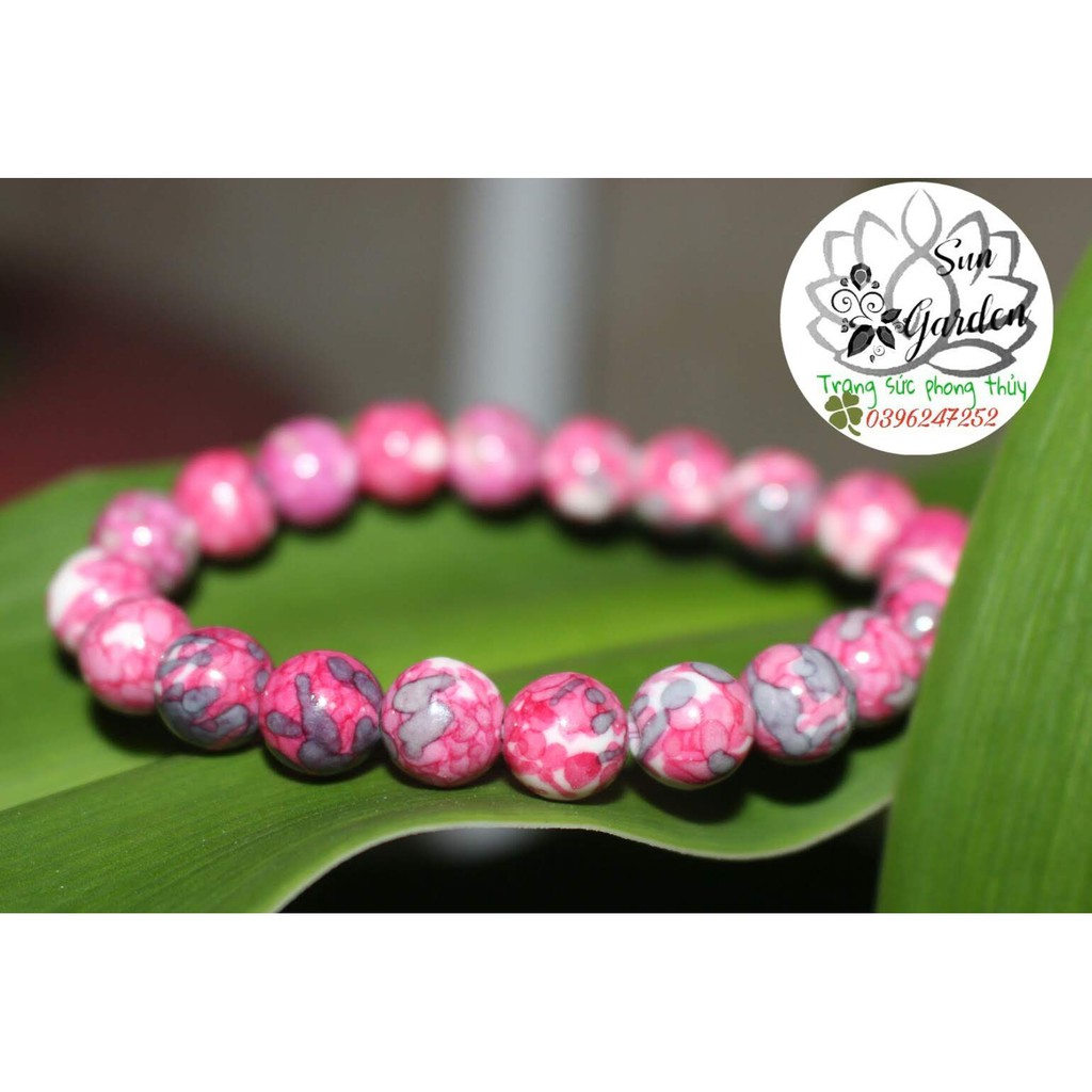 Vòng tay gỗ hóa thạch màu hoa đào 8ly