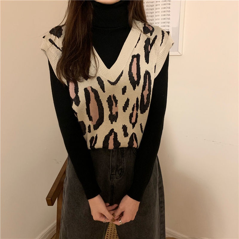 Áo Sweater Không Tay Cổ Chữ V Dáng Rộng In Họa Tiết Da Báo Thời Trang Hàn Quốc Dành Cho Nữ 3462 | BigBuy360 - bigbuy360.vn