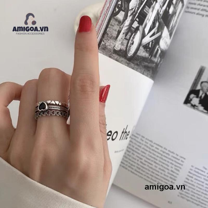 ✨✨Nhẫn Hở Khắc Hình Trái Tim Phong Cách Âu Mỹ Cổ Điển Thời Trang Cho Nữ