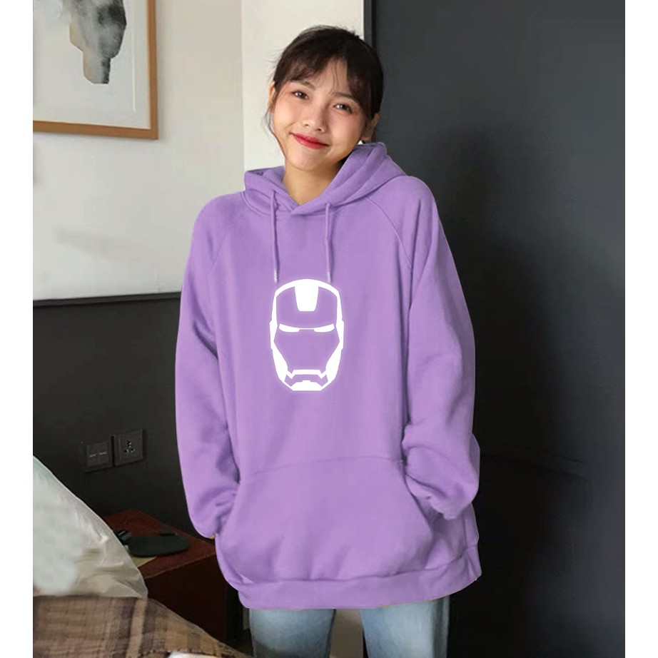 Áo Khoát Nỉ Unisex Form Rộng In Phản Quang Hình Iron Man, Hoodie Free Size Nam Nữ | BigBuy360 - bigbuy360.vn
