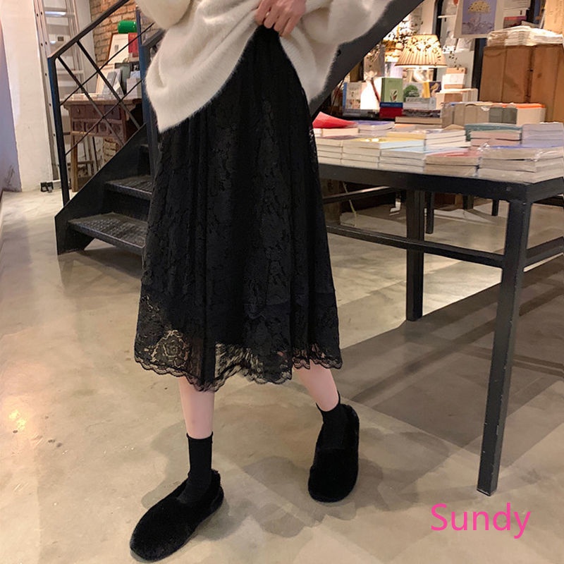 Chân váy ren lưng cao thời trang mùa thu Hàn Quốc cho nữ thanh lịch