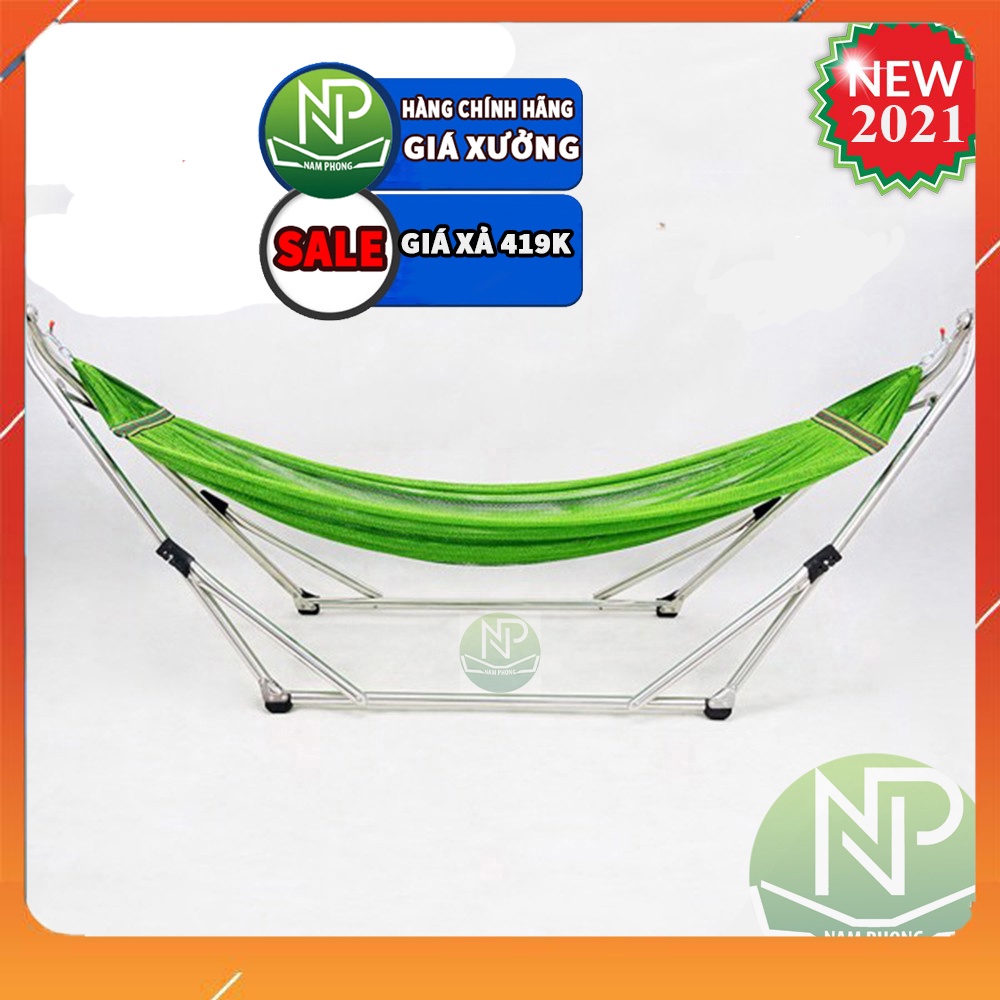 Võng xếp inox khung tròn 304 chính hãng giá rẻ sáng bóng lưới cỡ lớn bảo hành 2 năm