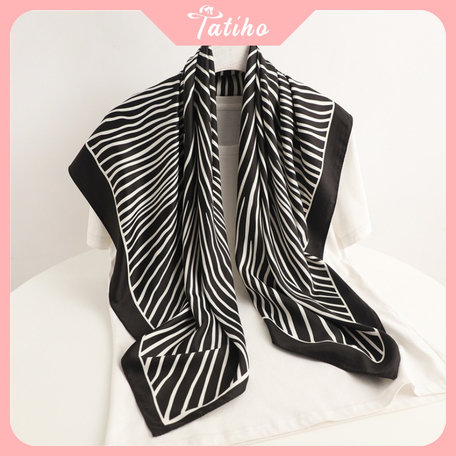 Khăn Lụa Vuông Turban Cao Cấp Họa Tiết Sọc Làm Áo Quàng Cổ - Chất Liệu Silk - 90x90cm - Tatiho - Mã KL057