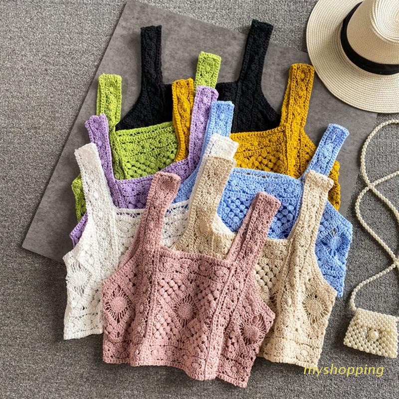 Áo Croptop Dệt Kim Sát Nách Cổ Vuông Họa Tiết Kẻ Sọc Phong Cách Retro Cho Nữ