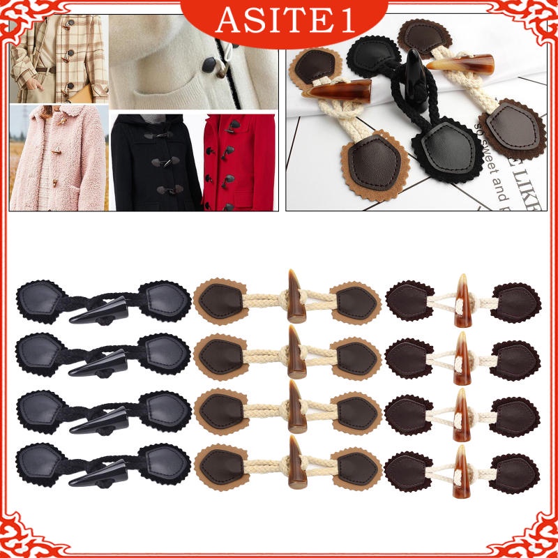 Set 4 Cặp Nút Cài May Áo Khoác / Áo Khoác Hình Chiếc Sừng DIY