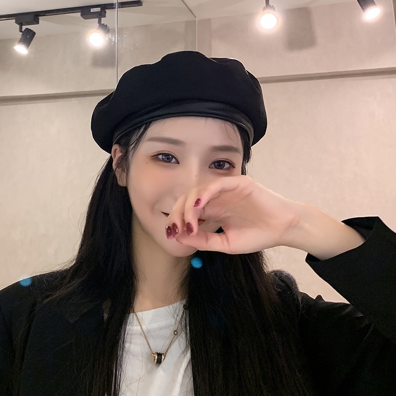 Mũ beret thời trang thu đông nhật hàn cho nữ chất liệu da lộn