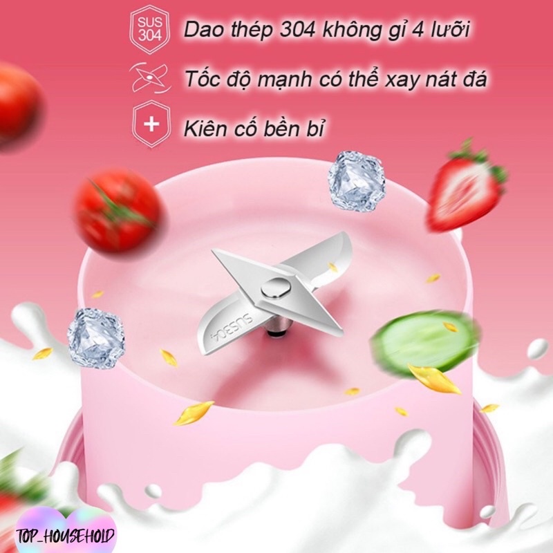 Máy xay sinh tố mini cầm tay đa năng Juice Cup, Fruit Cup 4 lưỡi - Máy Xay Sinh Tố Du Lịch