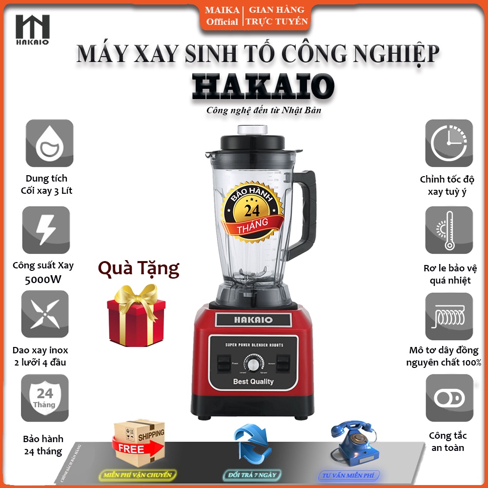 Máy xay Công Nghiệp Hakaio 100% lõi Đồng. Công suất xay 5000W. Máy xay sinh tố đa năng xay đá, xay bột, thịt, rau quả