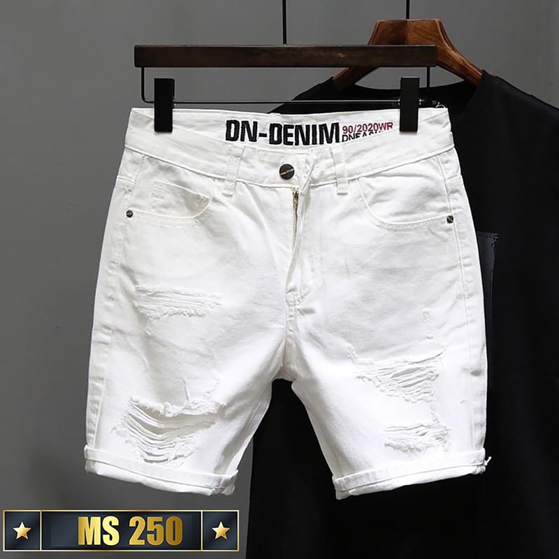 Quần Short Jean Nam cao cấp, quần lửng nam màu trắng chất liệu vải bò co giãn thoải mái Gió Fashions MS250