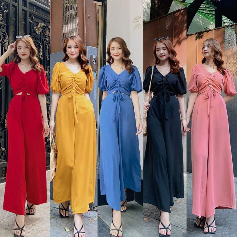 set bộ áo rút dây quần suông thiết kế