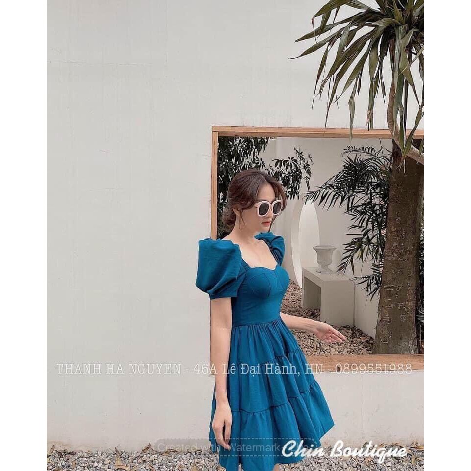[Mã WAMT1505 giảm 10K đơn 0K] VÁY XANH CÚP NGỰC 3 TẦNG CỔ VUÔNG- ẢNH THẬT | BigBuy360 - bigbuy360.vn