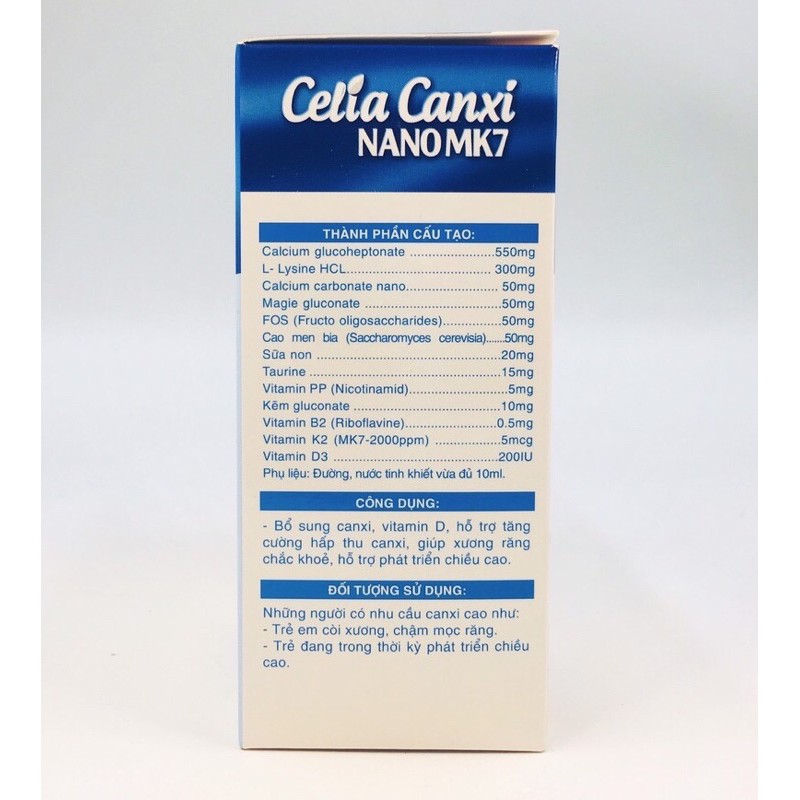 Celia Canxi Nano MK7 - Hộp 20 ống giúp tăng chiều cao, kích thích ăn ngon