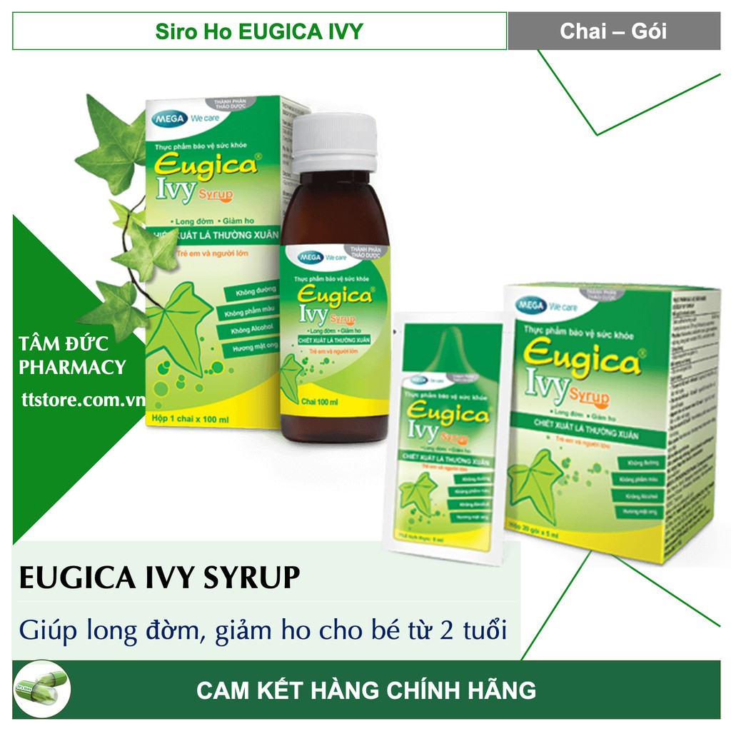 Siro Ho EUGICA IVY - Chiết xuất Cao Lá Thường Xuân - Giảm ho, Long đờm cho trẻ từ 2 tuổi [Prospan]