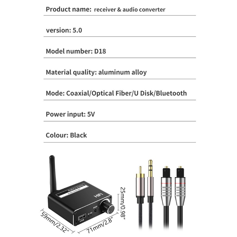 Đầu chuyển đổi âm thanh bluetooth 5.0 DAC BLG ổ đĩa U kỹ thuật số sang analog