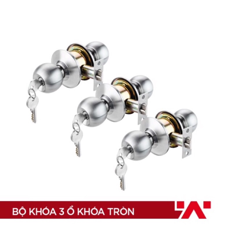 bộ 3 ổ khoá tay nắm tròn INOX dùng chung 1 chìa chủ ( cò ngắn dùng cho cửa gỗ )
