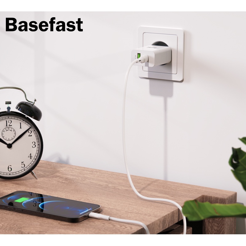 Củ Sạc Nhanh 20w 2 Cổng Typec và Usb Basefast B65A - Công Nghệ QC 3.0 Tiết Kiệm Thời Gian Sạc