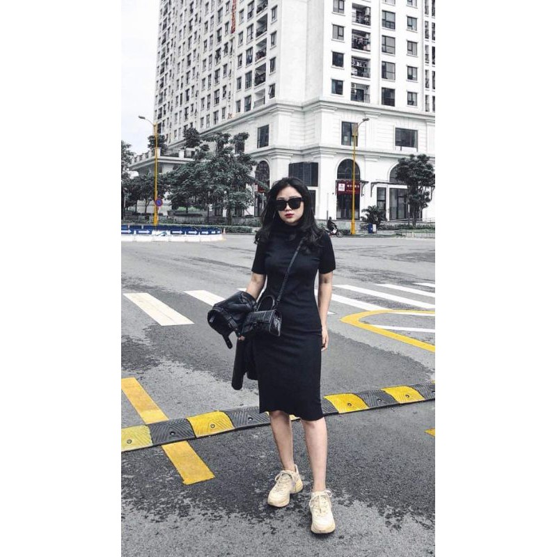 Váy len tăm body cổ cao tay lỡ BCi