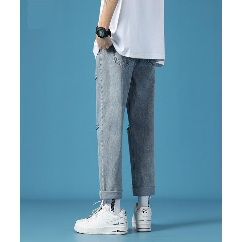 Quần Jean Baggy Nam Dáng Dài Form Suông Ống Rộng Chất Liệu Vải Jean Bò Xanh Rách 2 Gối R3 Gen Z Store HN | BigBuy360 - bigbuy360.vn