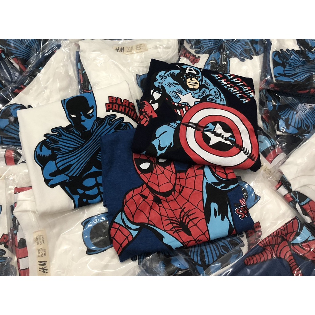 Áo thun cộc tay bé trai - Set 3 áo cotton cộc tay Marvel HM cho bé trai size 2-10t