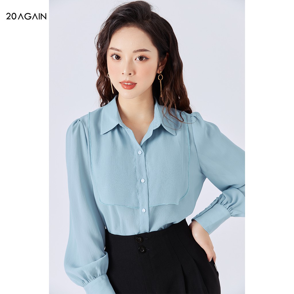 Áo sơ mi nữ dài tay cổ đức 20AGAIN, thiết kế công sở, 3 màu đủ size ASA1645