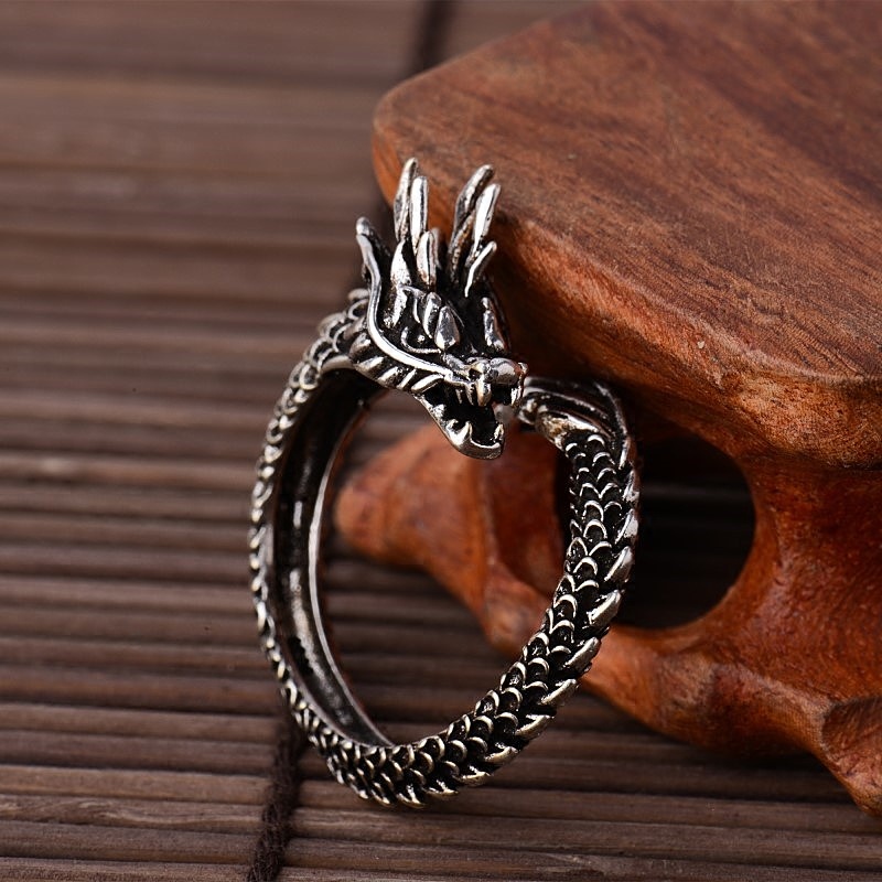 Nhẫn Nam Rồng Bạc Đẹp Cá Tính Unisex HipHop Basic Ngầu Trơn Nam Dragon Ring Lucifer Store Titan Không Gỉ- Nhẫn Nam Rồng