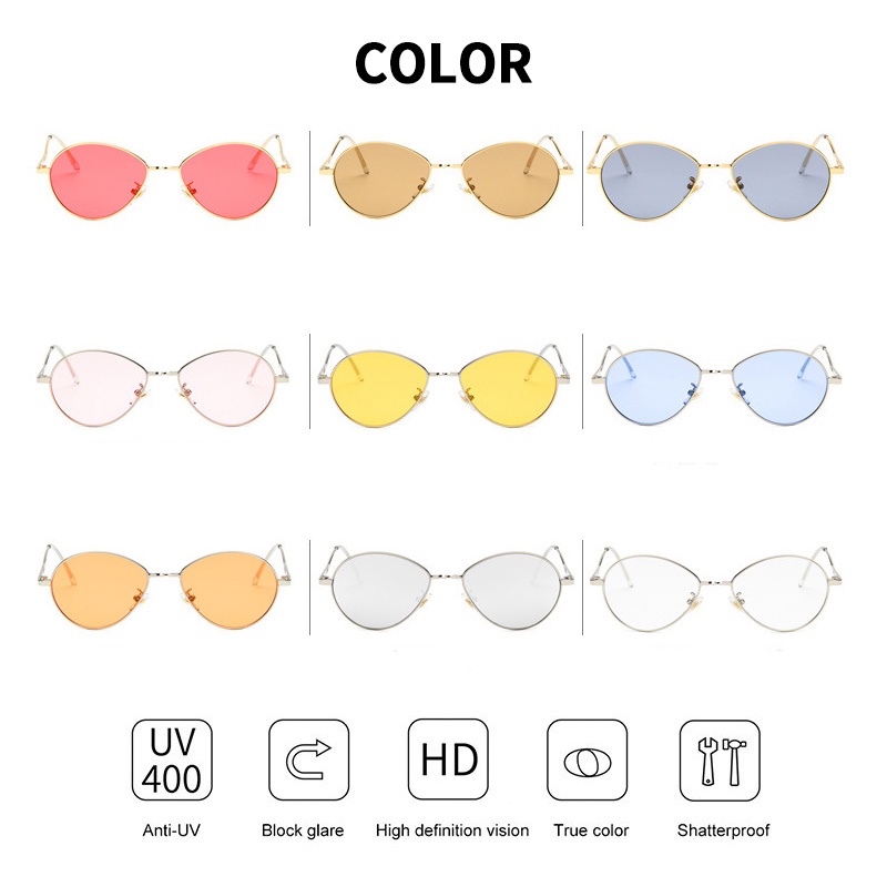 (KIQI-FASHION) COD Kính Mát Gọng Oval Kim Loại Chống Tia Uv400 Thiết Kế Mới Thời Trang Dành Cho Nữ