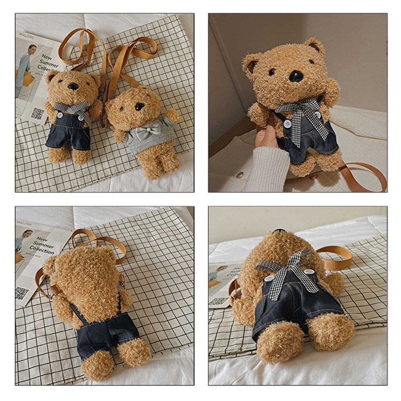 Túi đeo chéo kiểu hoạt hình gấu nhồi bông dễ thương cho bé