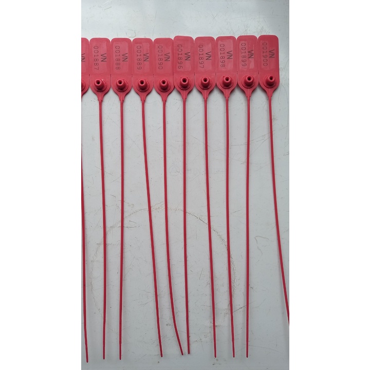 50 chiếc Seal nhựa niêm phong dạng tròn trơn thẳng 355mm khóa kim loại in seri liên tục