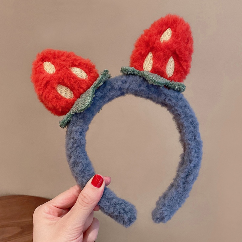 Flgo Băng Đô Rửa Mặt Trang Điểm Bằng Vải Lông Họa Tiết Dâu Tây Hoạt