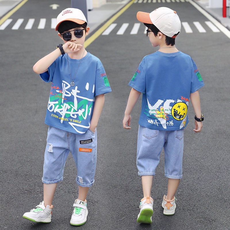 Set Áo Thun Tay Ngắn + Quần Short Thời Trang Cho Bé Trai 5-6 - 7-8 Tuổi