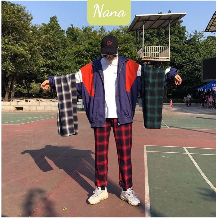 Quần baggy ống rộng bigsize kẻ caro đen đỏ dáng suông unisex | BigBuy360 - bigbuy360.vn