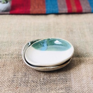 Dĩa gốm mộc thủ công xanh vàng