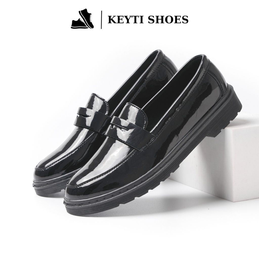 Giày Penny loafer da bóng, đế tăng chiều cao 4cm chống trơn trượt