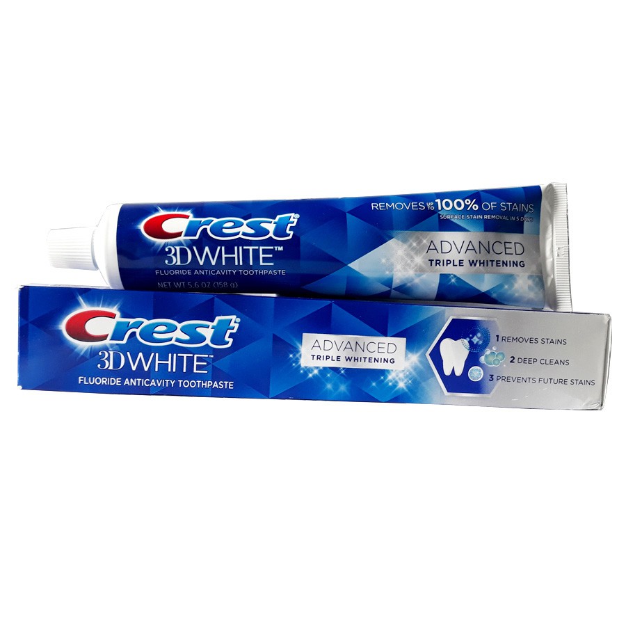 Kem đánh răng giúp trắng răng Crest 3D White Advanced Triple Whitening Toothpaste 158g (Mỹ)