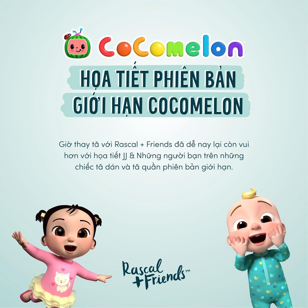 [HCM] Tã/bỉm quần Rascal + Friends Cocomelon bản hoạt hình size L64/XL58/XXL50/XXXL44