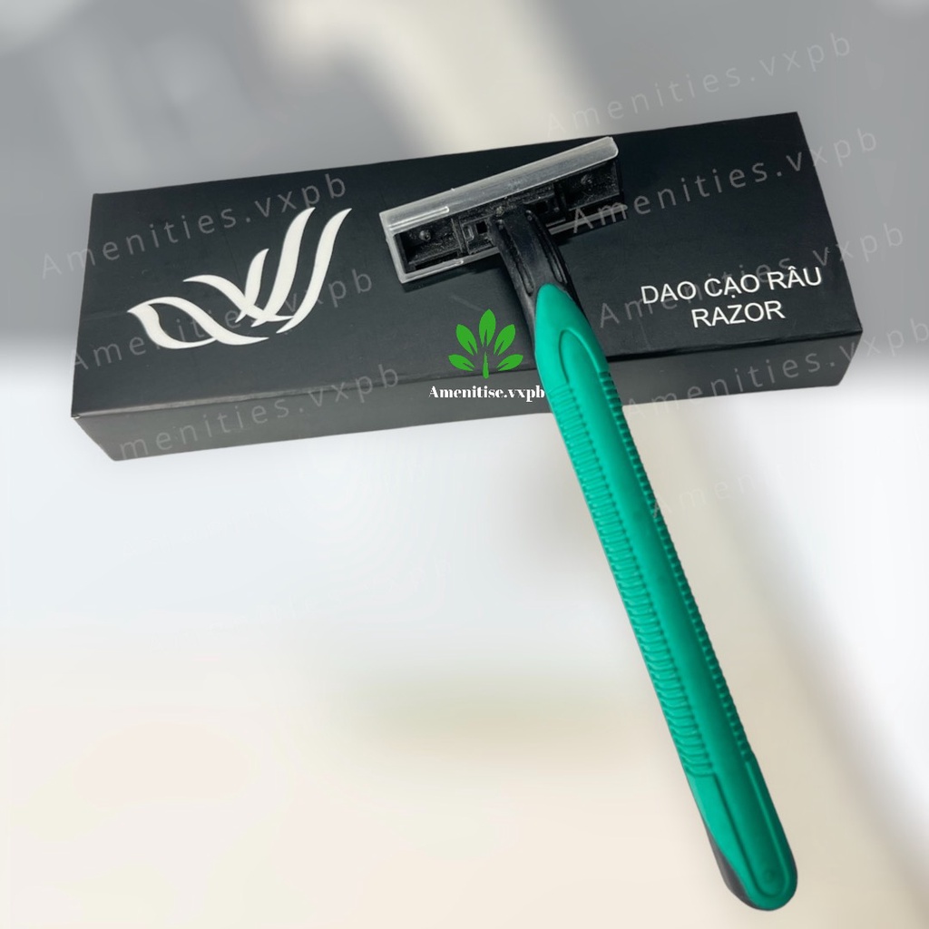 100 dao cạo xanh cán cao su mẫu 01 đựng vỏ hộp giấy (mẫu cánh chim) dùng 1 lần cho khách sạn