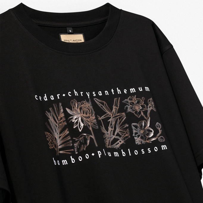 Áo thun unisex In cao cấp hình TỨ QUÂN TỬ (TÙNG CÚC TRÚC MAI) form basic 100% cotton premium SOUL OF A NATION - Đen