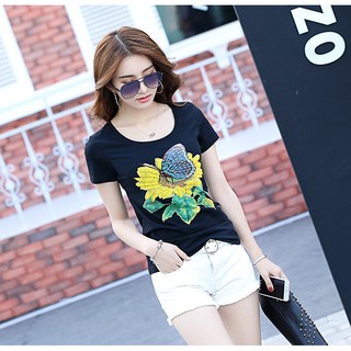 Áo thun cotton nữ kết cườm 3D NA30_ Hàng nhập