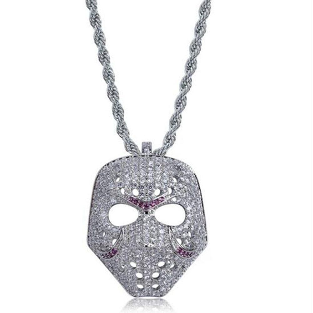 Fashion trend gold and rose gold ice micro-set diamond mask pendant necklace