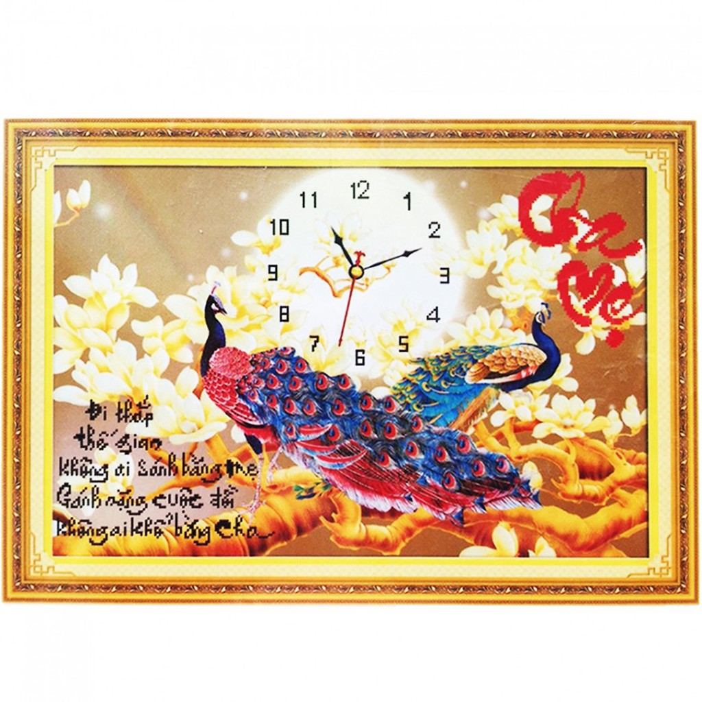 Tranh Đính Đá CHA MẸ CÔNG (ĐÁ ABC CAO CẤP). Kích Thước: 80cm x 55cm